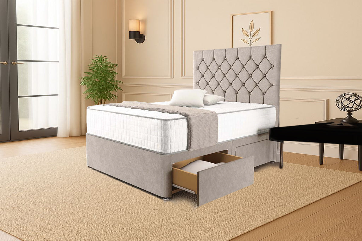“Reliance Beds UK – Florida Design Divan Bed With Optional Draws Storage (All Fabrics & Colours)”