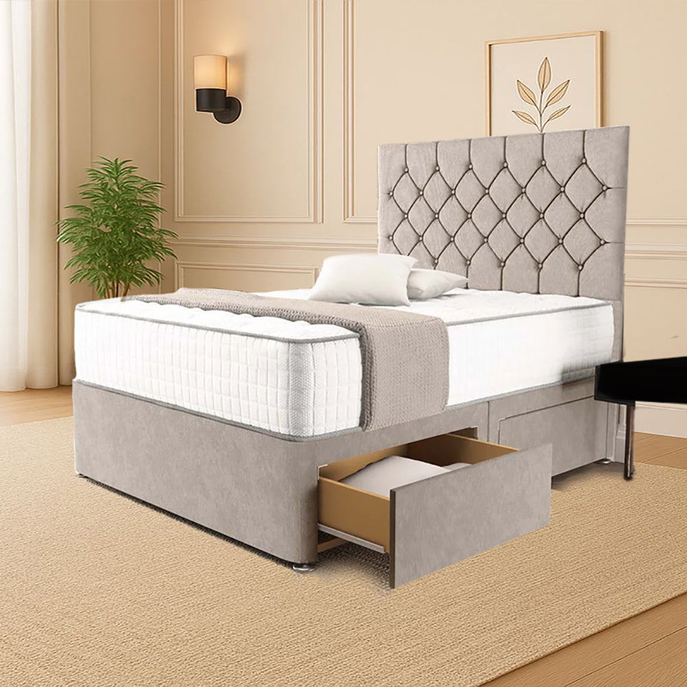 “Reliance Beds UK – Florida Design Divan Bed With Optional Draws Storage (All Fabrics & Colours)”