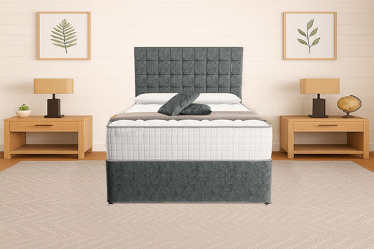 “Reliance Beds UK – Cubed Design Divan Bed With Optional Draws Storage (All Fabrics & Colours)”