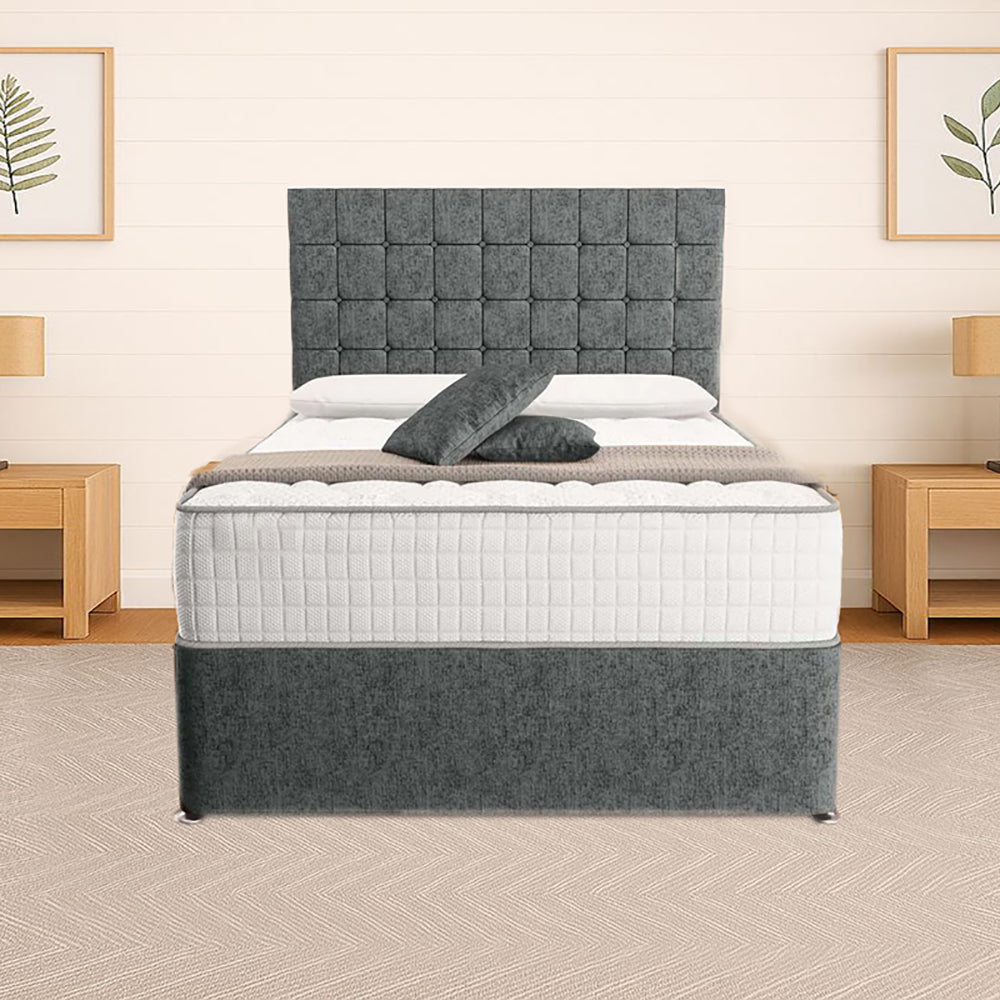 “Reliance Beds UK – Cubed Design Divan Bed With Optional Draws Storage (All Fabrics & Colours)”