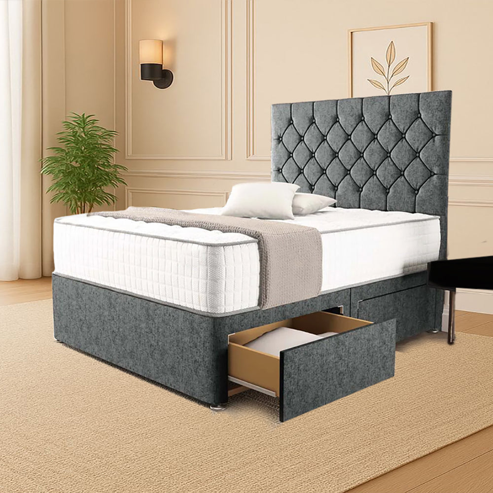 “Reliance Beds UK – Florida Design Divan Bed With Optional Draws Storage (All Fabrics & Colours)”