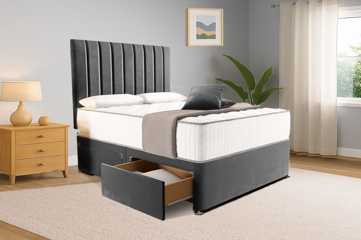 “Reliance Beds UK – Gio Line Divan Bed With Optional Draws Storage (All Fabrics & Colours)”
